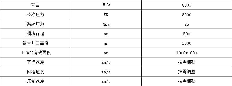 伺服800吨三梁四柱液压机技术参数 伺服800吨三梁四柱液压机技术参数