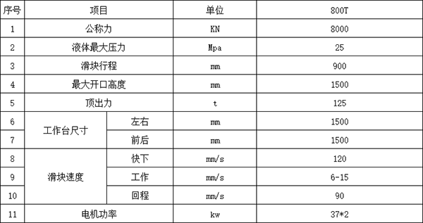 800吨液压机参数 800吨液压机参数